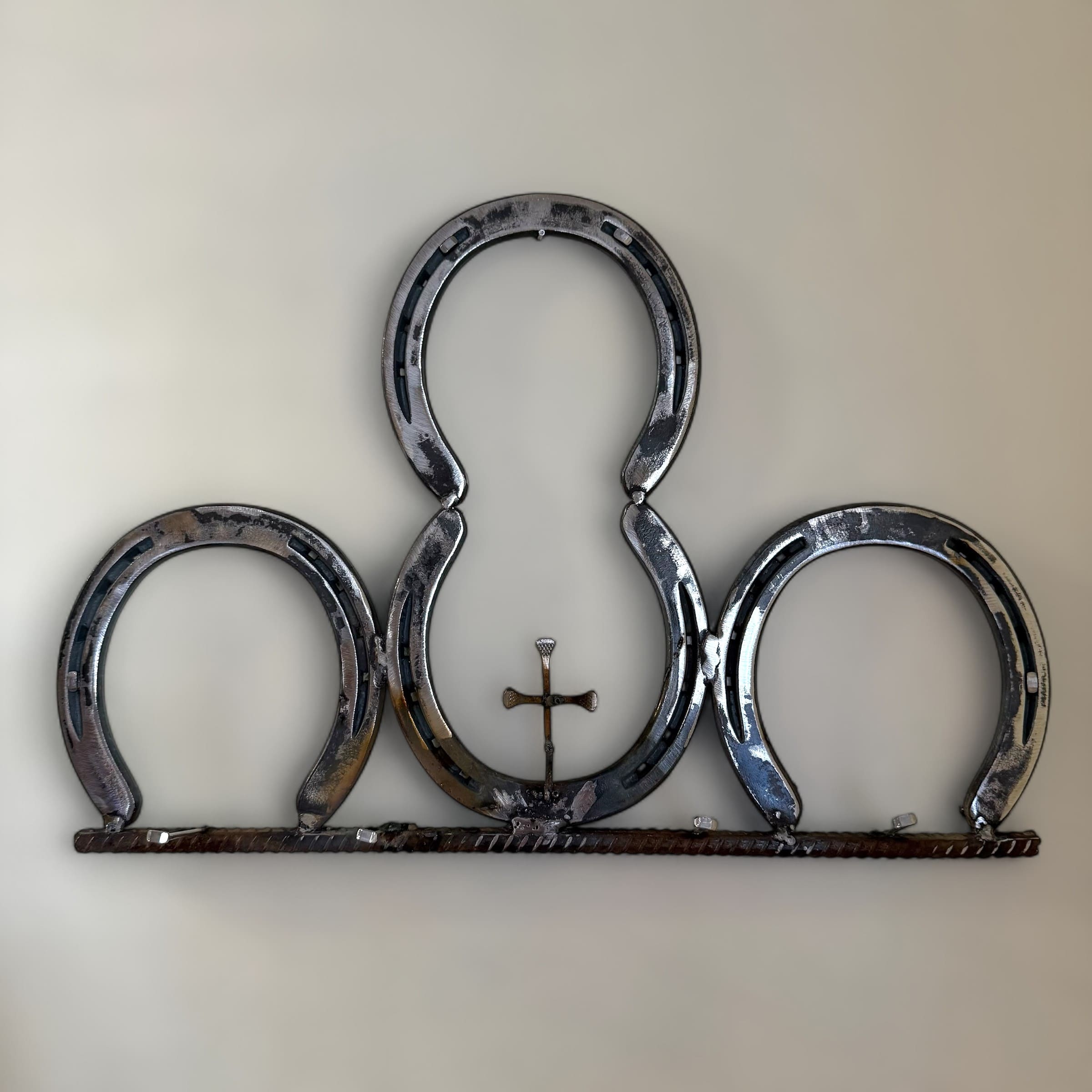 Rustic Horseshoe Key Rack w/ Cross